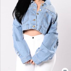 Fashion Nova distressed cropped jean jacket